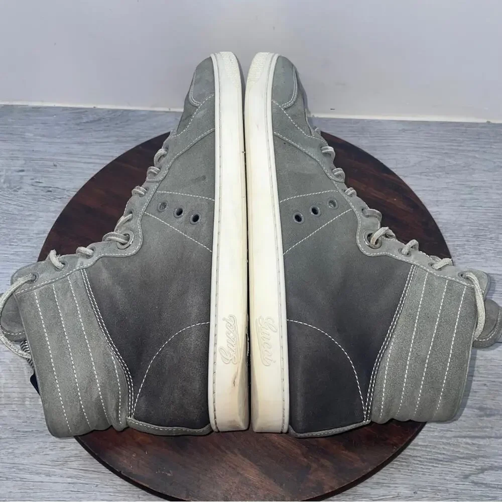 Gucci High Top Shoes Mens Size 11 Gray White Suede Leather Made In Italy Luxury